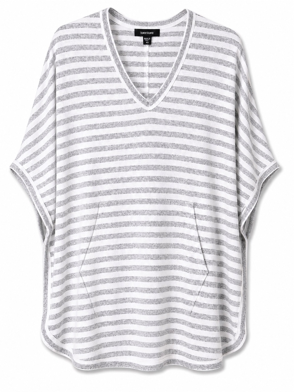 Karen Kane Stripe Kangaroo Pocket Cozy Poncho‎ Top Grey White Stripe XS - Picture 3 of 8